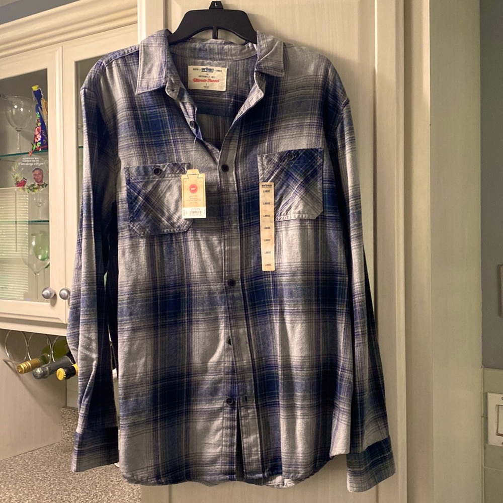 NWT URBAN PIPELINE LARGE BLUE/ GREY FLANNEL SHIRT